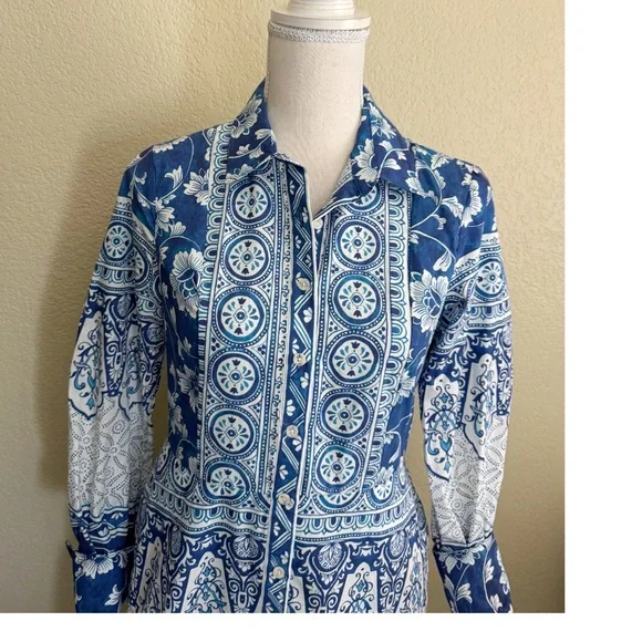 Anthropologie Printed V-Neck Buttonfront Shirtdress XS - Picture 5 of 16